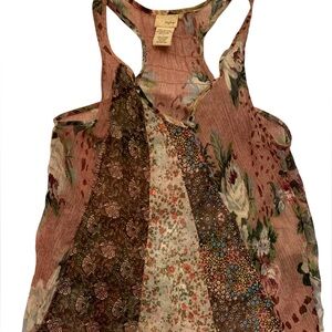 Boho Mesh Patchwork & Floral Tank - Size Small